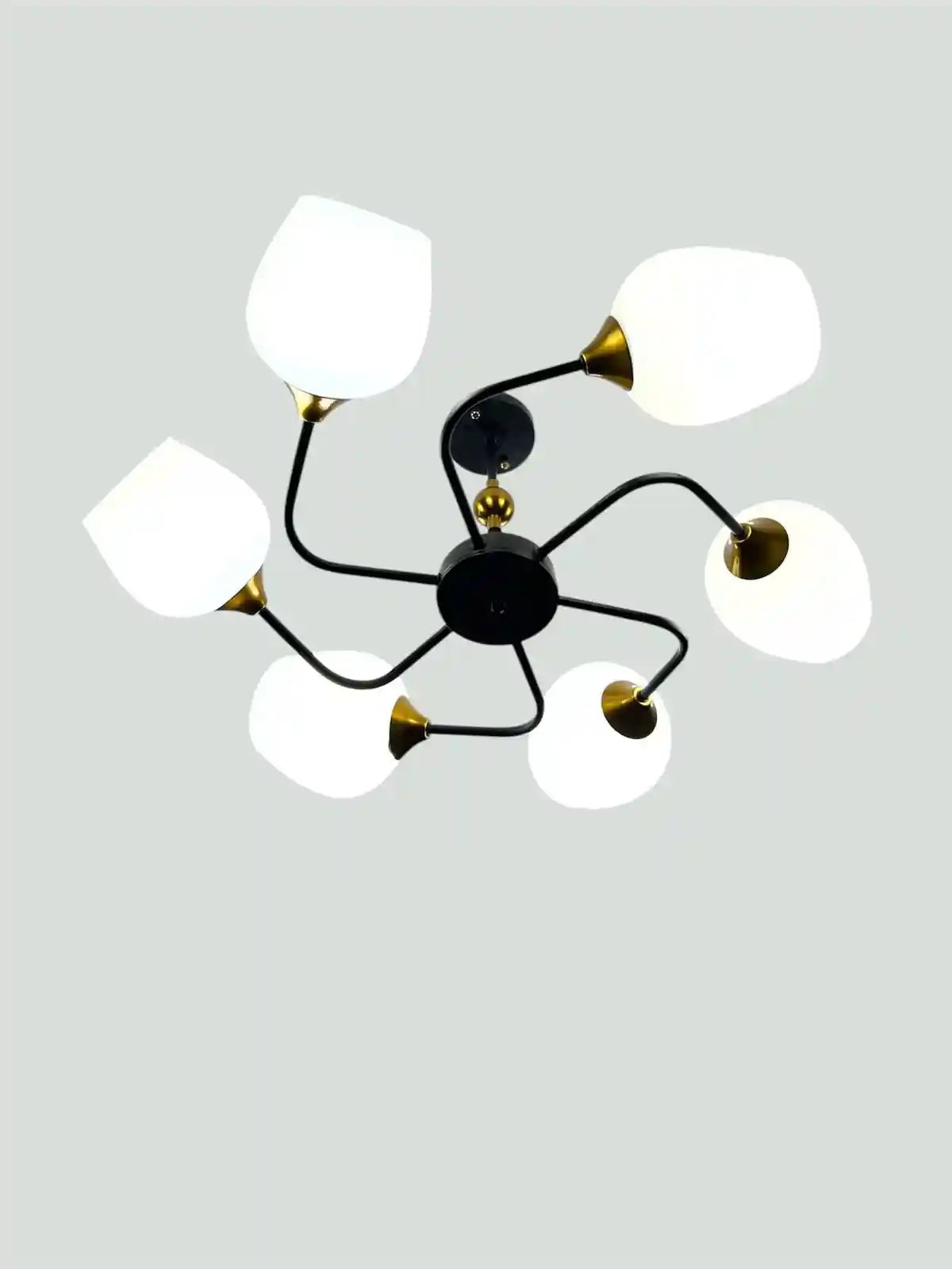 Modern 6-Arm Glass Ceiling Chandelier – Black & Gold - Safqqa Egypt