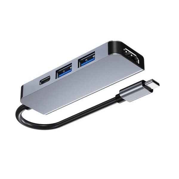 Keendex kx 2454 hub type-c 4 in 1 (hdmi 4k - usb 3.0 - usb 3.0 - pd type-c charger)- gray - Safqqa Egypt