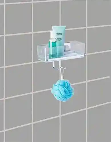 WenkoVacuum-Loc Quadro Wall Shelf with Hooks – No Drilling, Bathroom Storage Organizer, Durable ABS Plastic, 25.5 x 15 x 14 cm, Glossy Finish - Safqqa Egypt