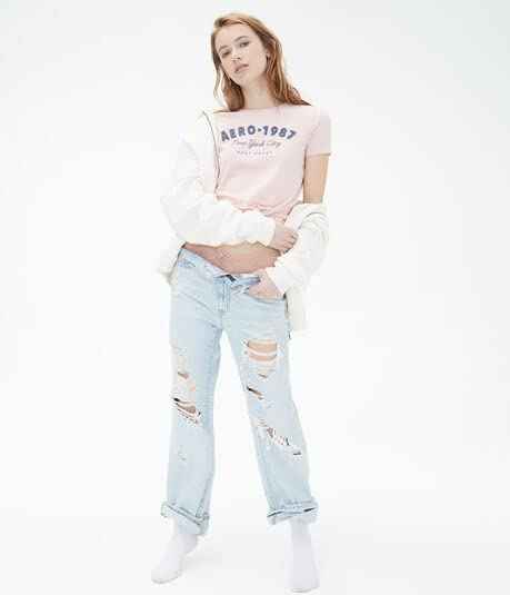 Aeropostale Aero 1987 Arch Appliqué Graphic Tee, LIGHT PINK - Safqqa Egypt