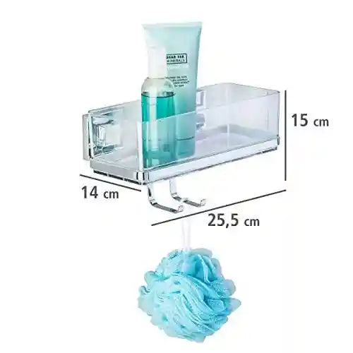 WenkoVacuum-Loc Quadro Wall Shelf with Hooks – No Drilling, Bathroom Storage Organizer, Durable ABS Plastic, 25.5 x 15 x 14 cm, Glossy Finish - Safqqa Egypt