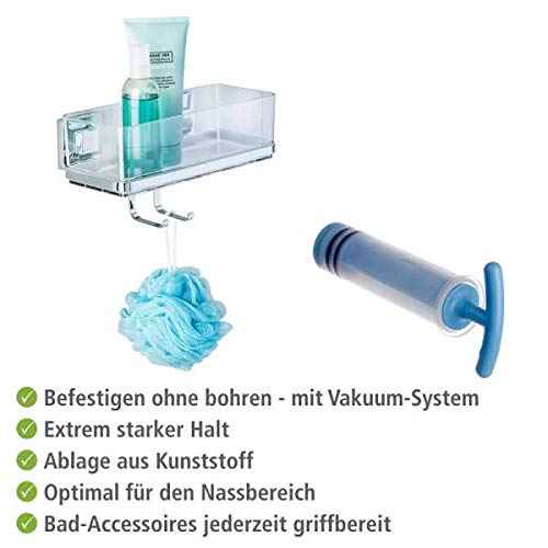 WenkoVacuum-Loc Quadro Wall Shelf with Hooks – No Drilling, Bathroom Storage Organizer, Durable ABS Plastic, 25.5 x 15 x 14 cm, Glossy Finish - Safqqa Egypt