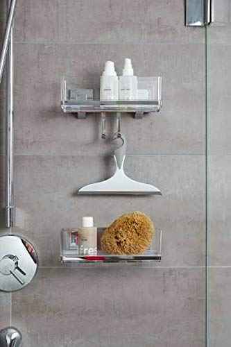 WenkoVacuum-Loc Quadro Wall Shelf with Hooks – No Drilling, Bathroom Storage Organizer, Durable ABS Plastic, 25.5 x 15 x 14 cm, Glossy Finish - Safqqa Egypt