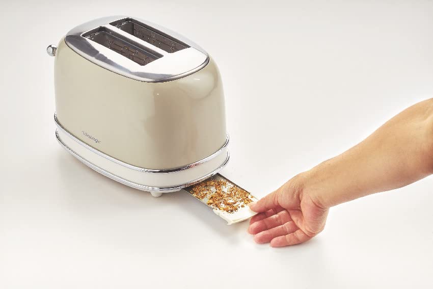 Ariete Vintage 2 Slice Toaster 155, Toaster with 6 Toasting Levels, Automatic Ejection, Defrost Function, Removable Crumb Tray, Stainless Steel Body, 810W, Beige - Safqqa Egypt