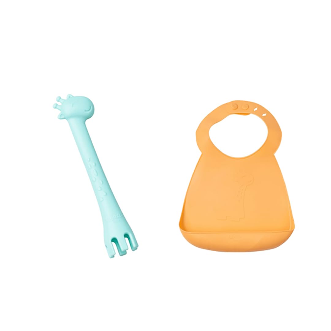 طقم Wee Baby Prime (مريلة سيليكون + ملعقة وشوكة سيليكون مزدوجة الجهة) هو الرفيق المثالي لوقت إطعام طفلك. مصنوع بالكامل من سيليكون آمن للطعام وعالي الجودة