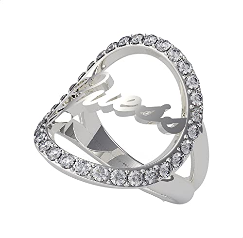 Guess Stainless Steel Zircon Embellished Stone Front Logo Ring for Women - Silver