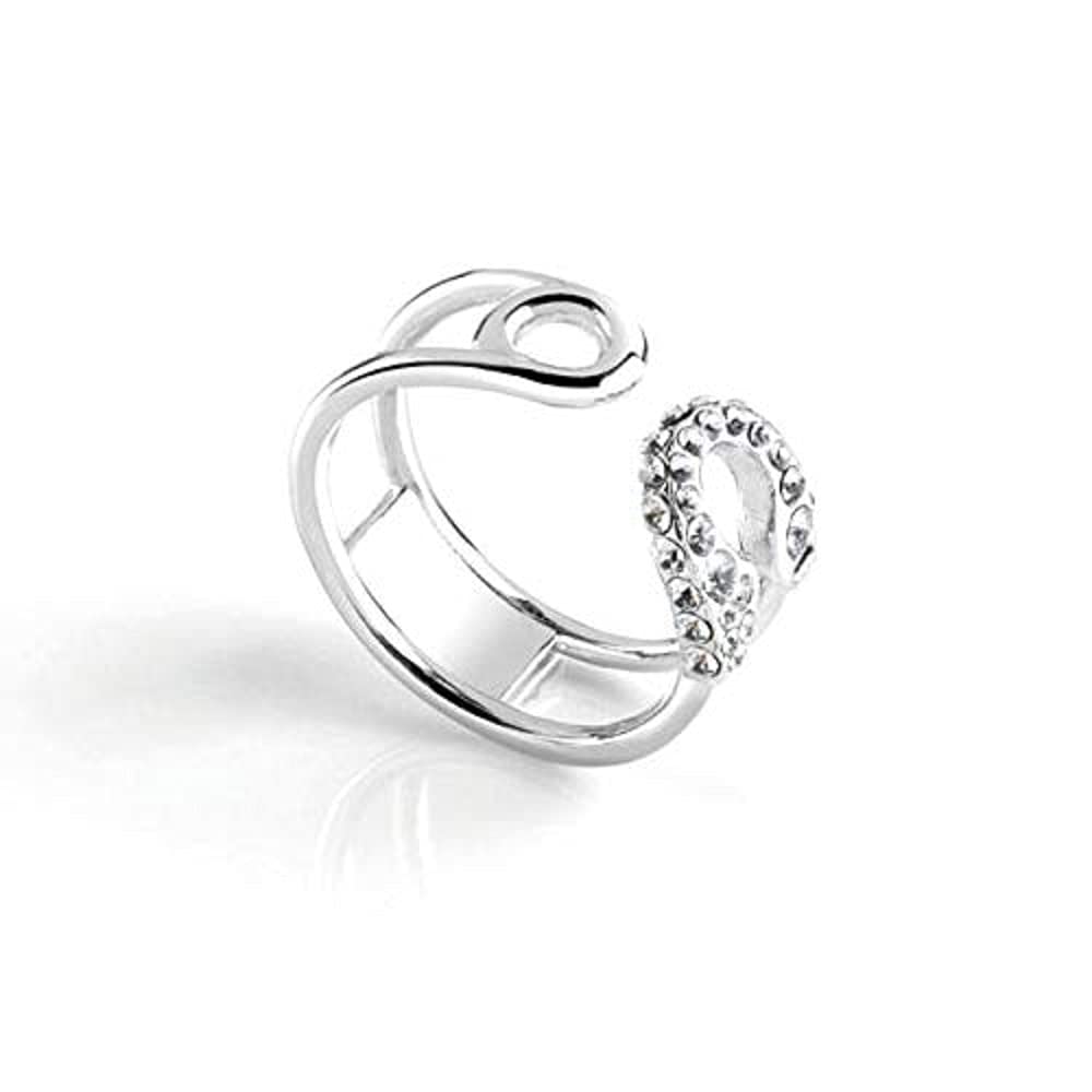 Guess Stainless Steel Zircon Embellished Stone Open Ring for Women - Silver