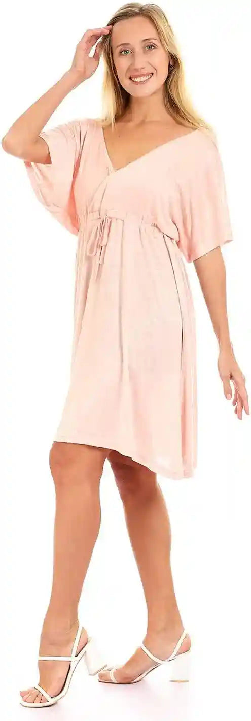 JAMILA Women Deep V neck Dress With Waist Drawstring DRESS - Safqqa Egypt