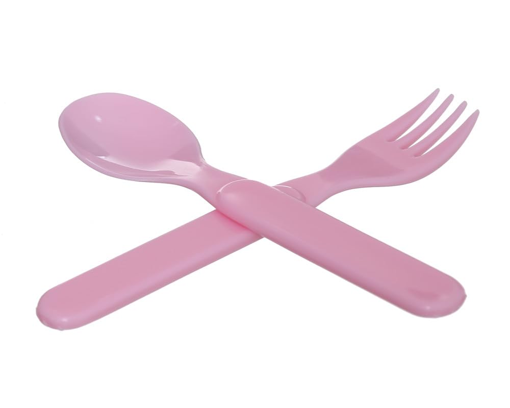 طقم طعام للأطفال من البلاستيك 3 قطع (طبق + ملعقة + شوكة) باللون الوردي – موديل DR-A-629