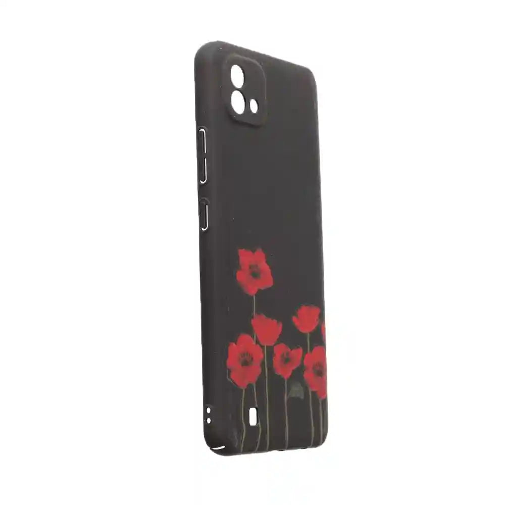 Generic Dragon Plastic Creative Back Phone Protection Case Flowers Print Design With Silicone Safety Edges And 3D Back Print For Realme C20 - Black Red - Safqqa Egypt