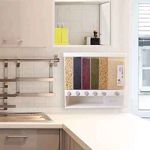 Kitchen Shelf Organizer (Transparent-5-6) Food Storage Boxes Airtight Food Storage ContainersLarge Wall Mounted Dry Food Dispenser Rice Bucket,6-Grid Rice Storage Dry Grain Storage Dried 10L - Safqqa Egypt