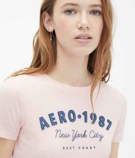 Aeropostale Aero 1987 Arch Appliqué Graphic Tee, LIGHT PINK - Safqqa Egypt
