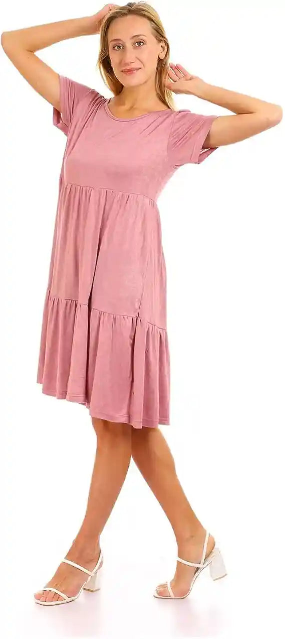 JAMILA Women Round Short Sleeves Tiered Dress DRESS - Safqqa Egypt