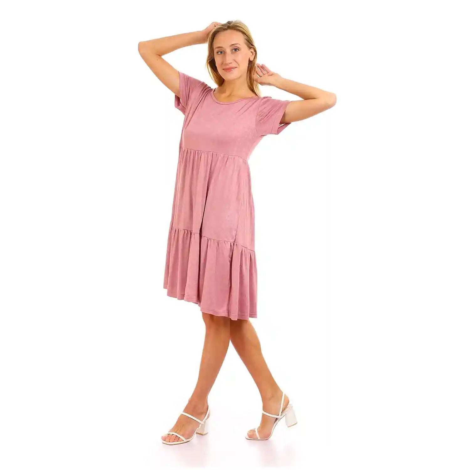 JAMILA Women Round Short Sleeves Tiered Dress DRESS - Safqqa Egypt