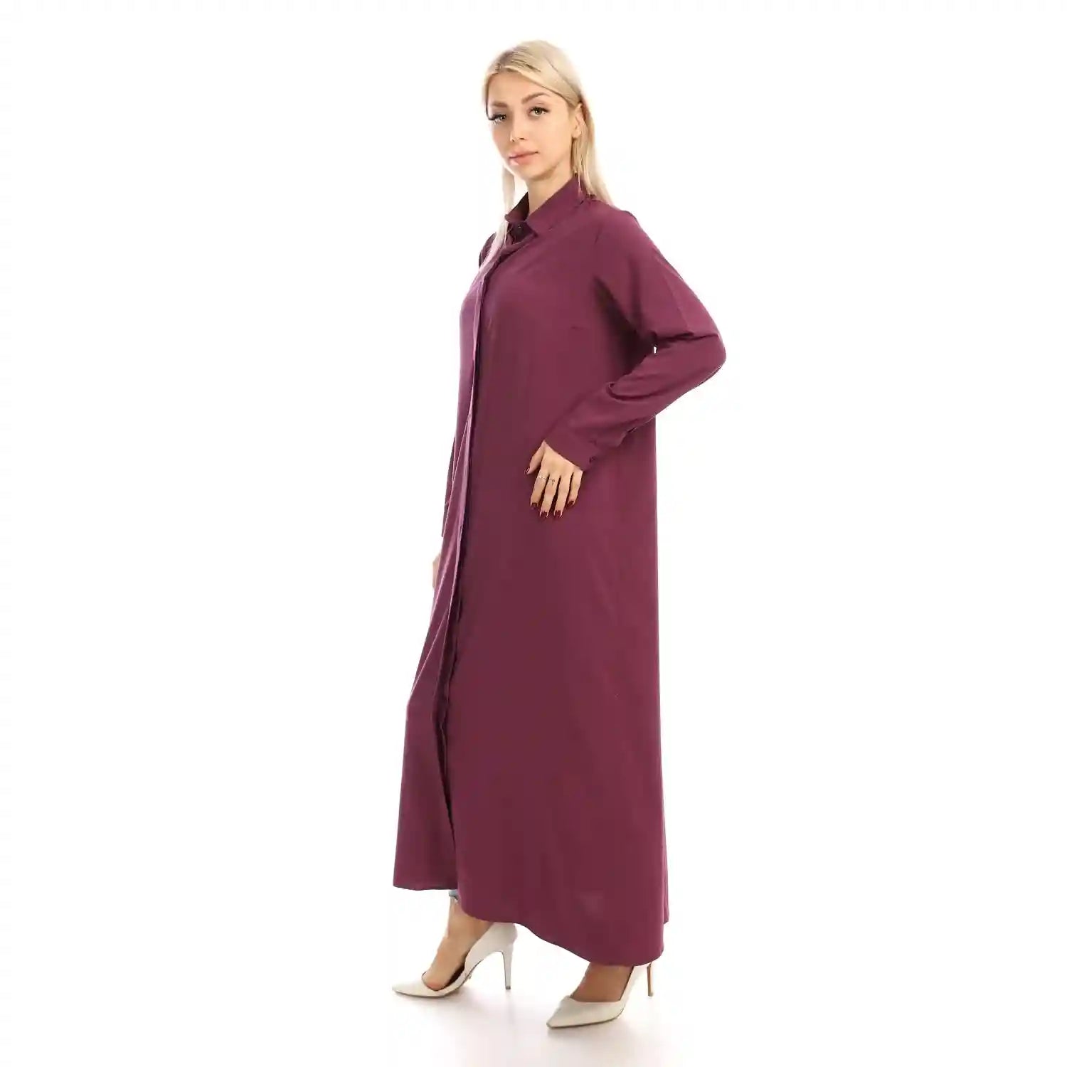 Jamila Women plain soft maxi shirt dress - Safqqa Egypt
