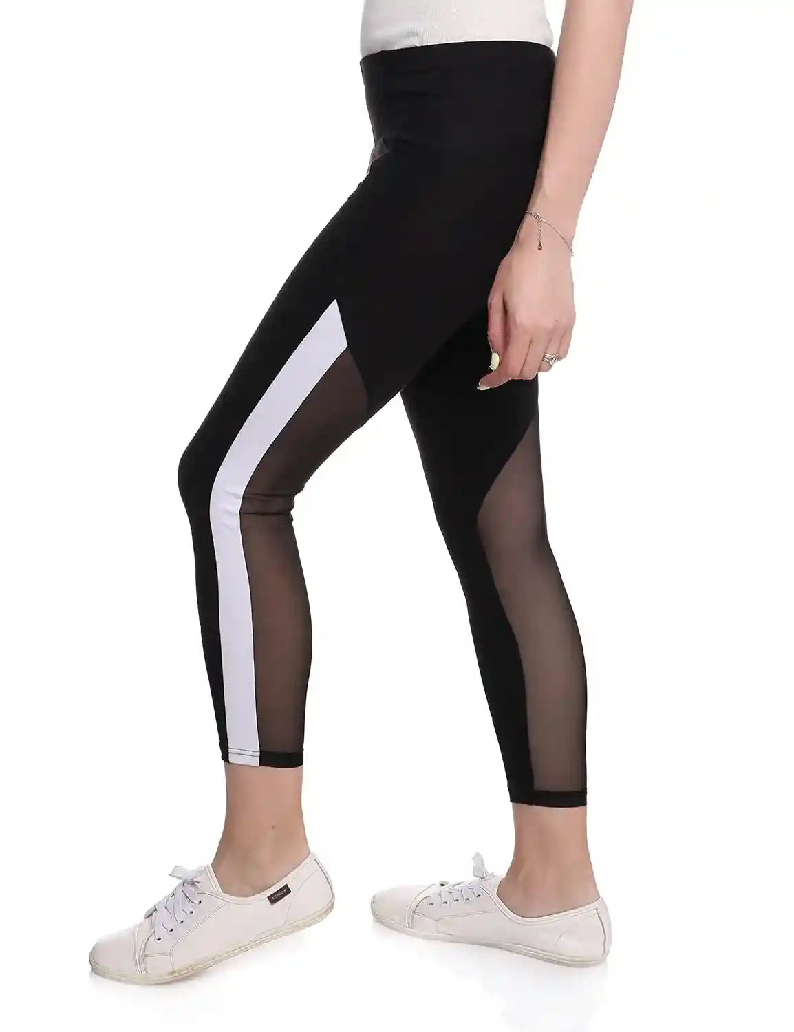 U Athleisure ankle Length Side-Stripe Sheer Panel Training Tights for Women - Safqqa Egypt