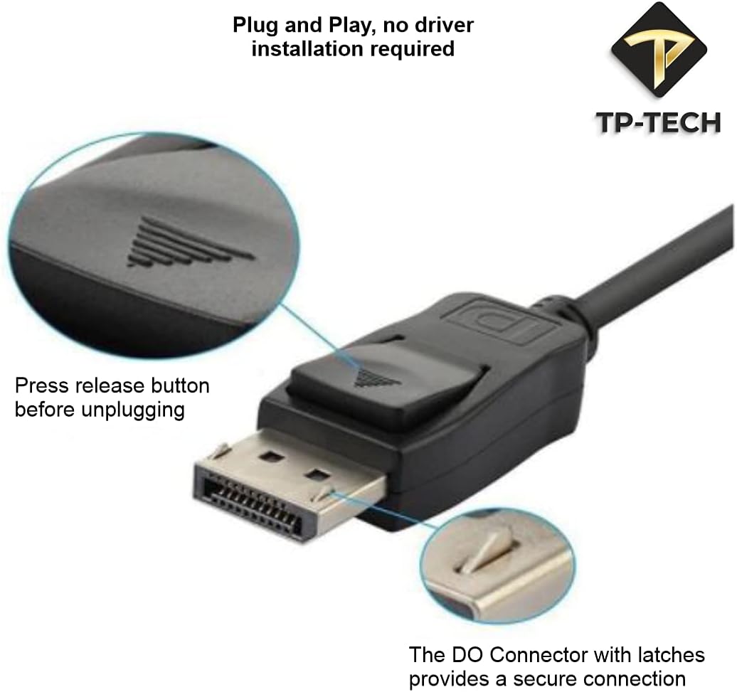 TP-TECH DP (DisplayPort) to VGA Adapter Male to Female 1080P, Compatible with Computer, Desktop, Laptop, PC, Monitor, Projector, HDTV - Safqqa Egypt