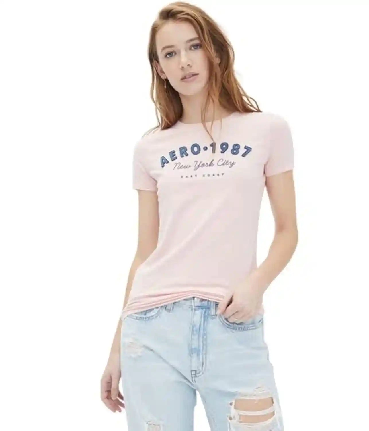 Aeropostale Aero 1987 Arch Appliqué Graphic Tee, LIGHT PINK - Safqqa Egypt