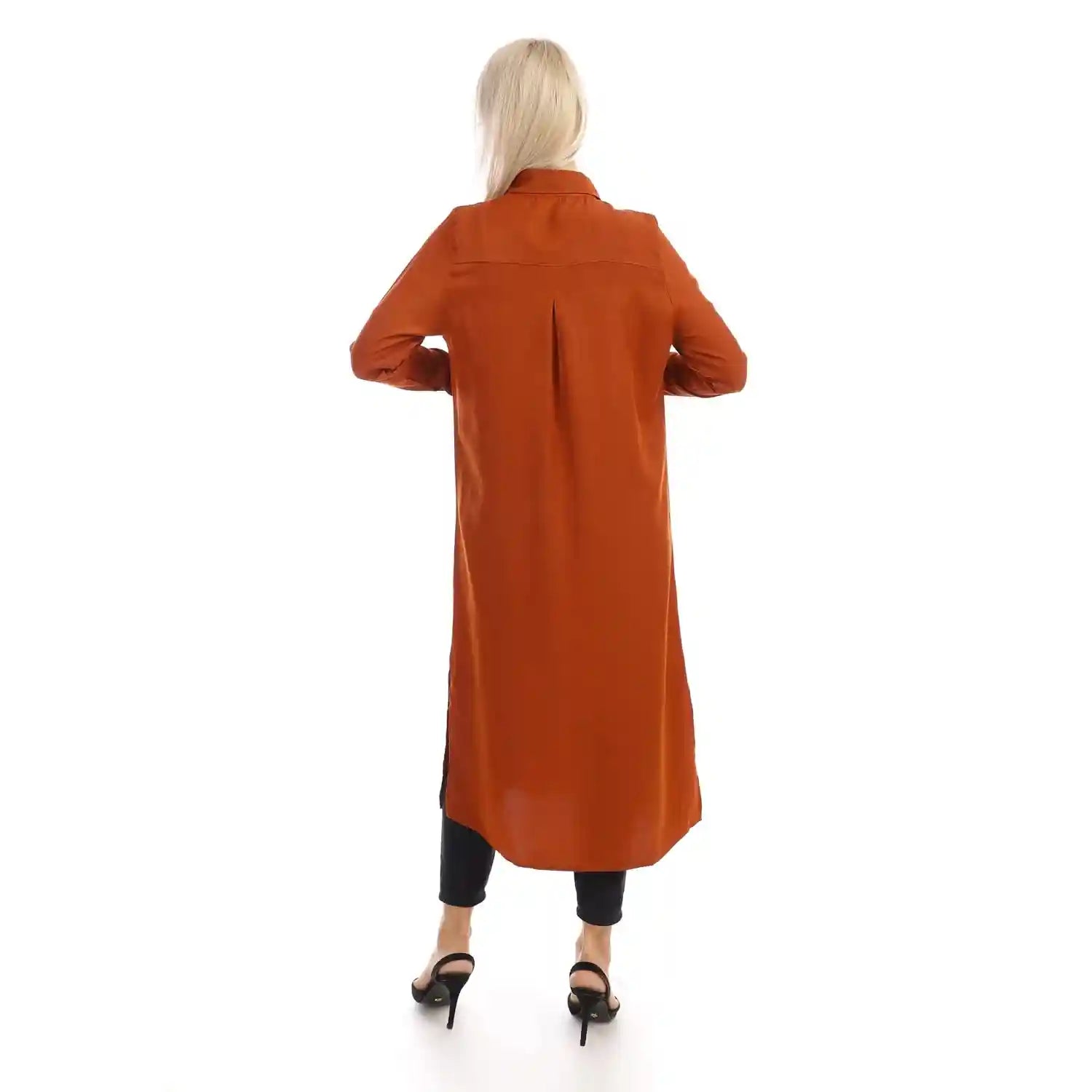 Jamila Women long sleeves soft satin buttoned shirt dress - Safqqa Egypt