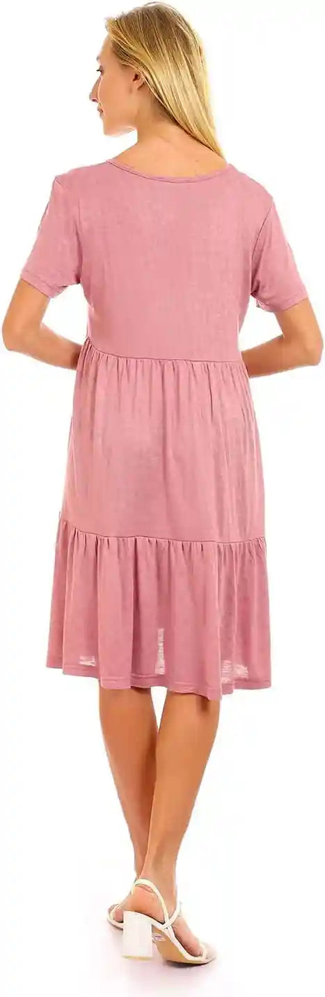 JAMILA Women Round Short Sleeves Tiered Dress DRESS - Safqqa Egypt