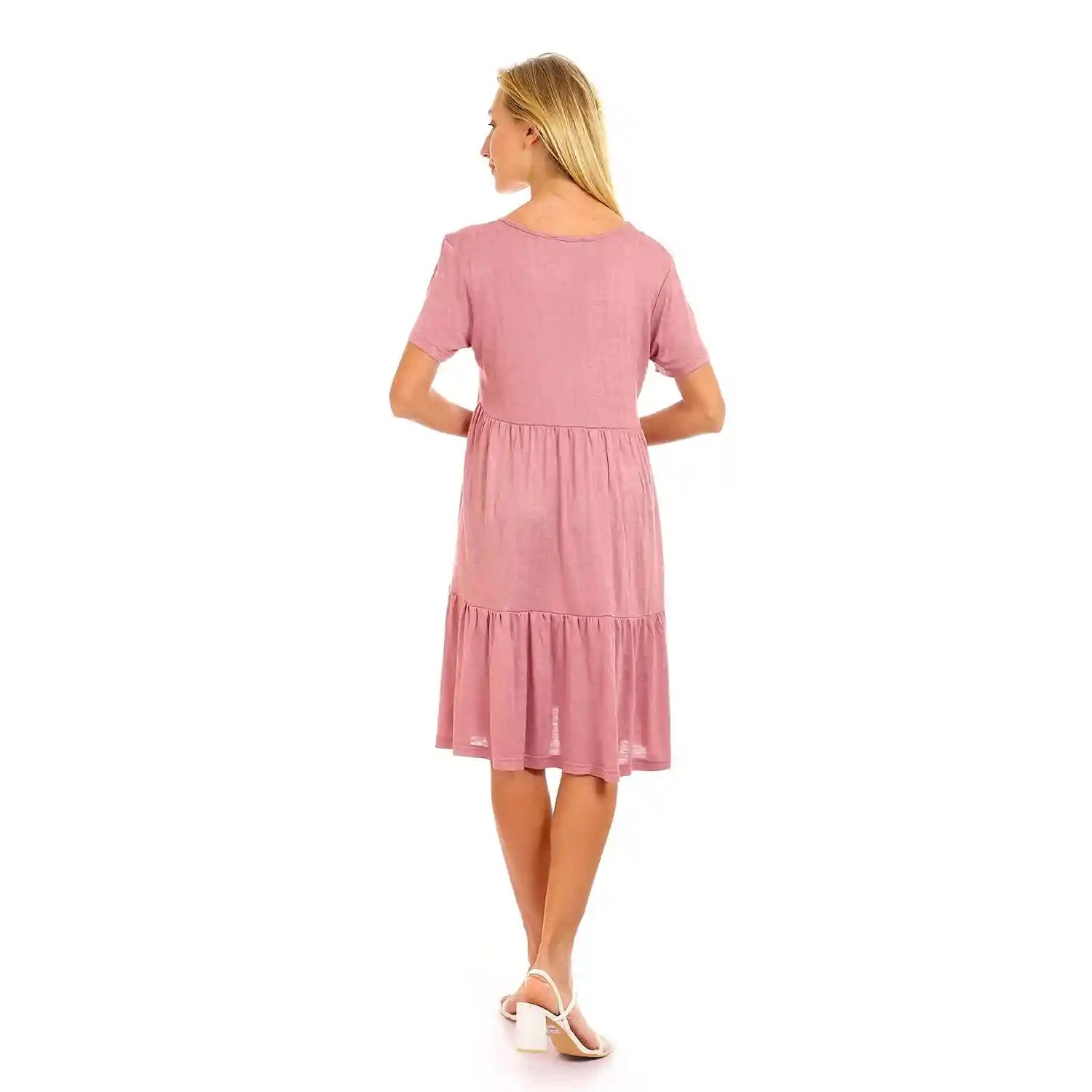 JAMILA Women Round Short Sleeves Tiered Dress DRESS - Safqqa Egypt