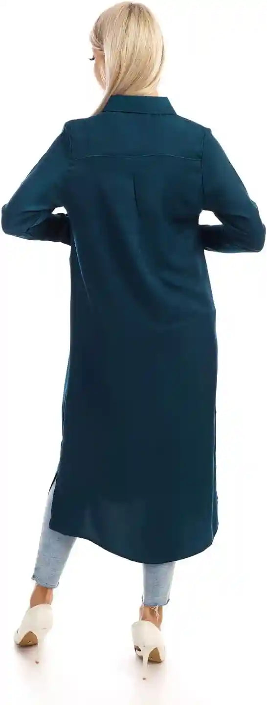 Jamila Women long sleeves soft satin buttoned shirt dress - Safqqa Egypt