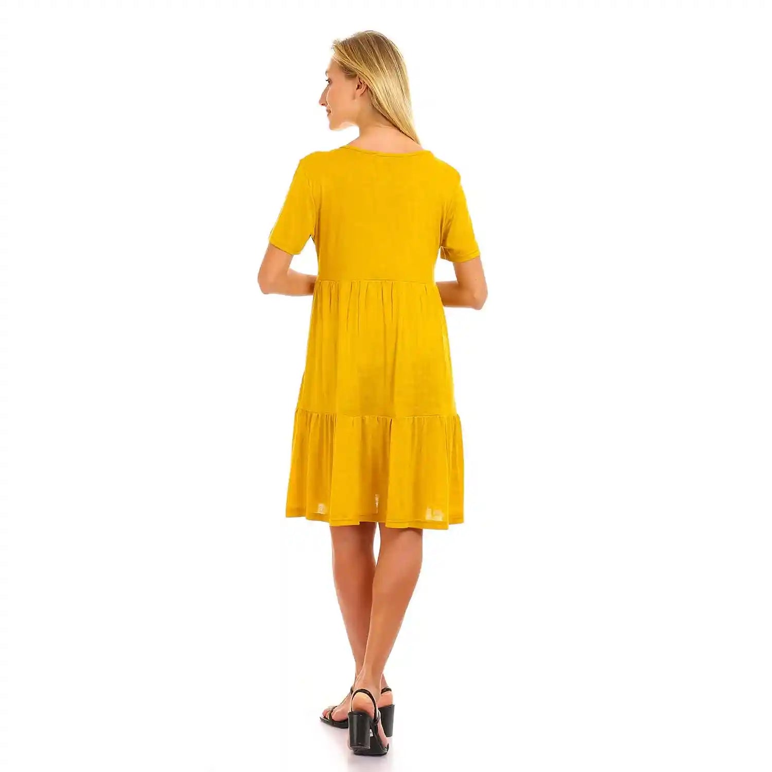 JAMILA Women Round Short Sleeves Tiered Dress DRESS - Safqqa Egypt