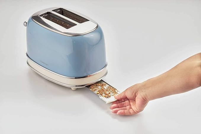 Ariete Vintage 2 Slice Toaster 155, Toaster with 6 Toasting Levels, Automatic Ejection, Defrost Function, Removable Crumb Tray, Stainless Steel Body, 810W, Beige - Safqqa Egypt
