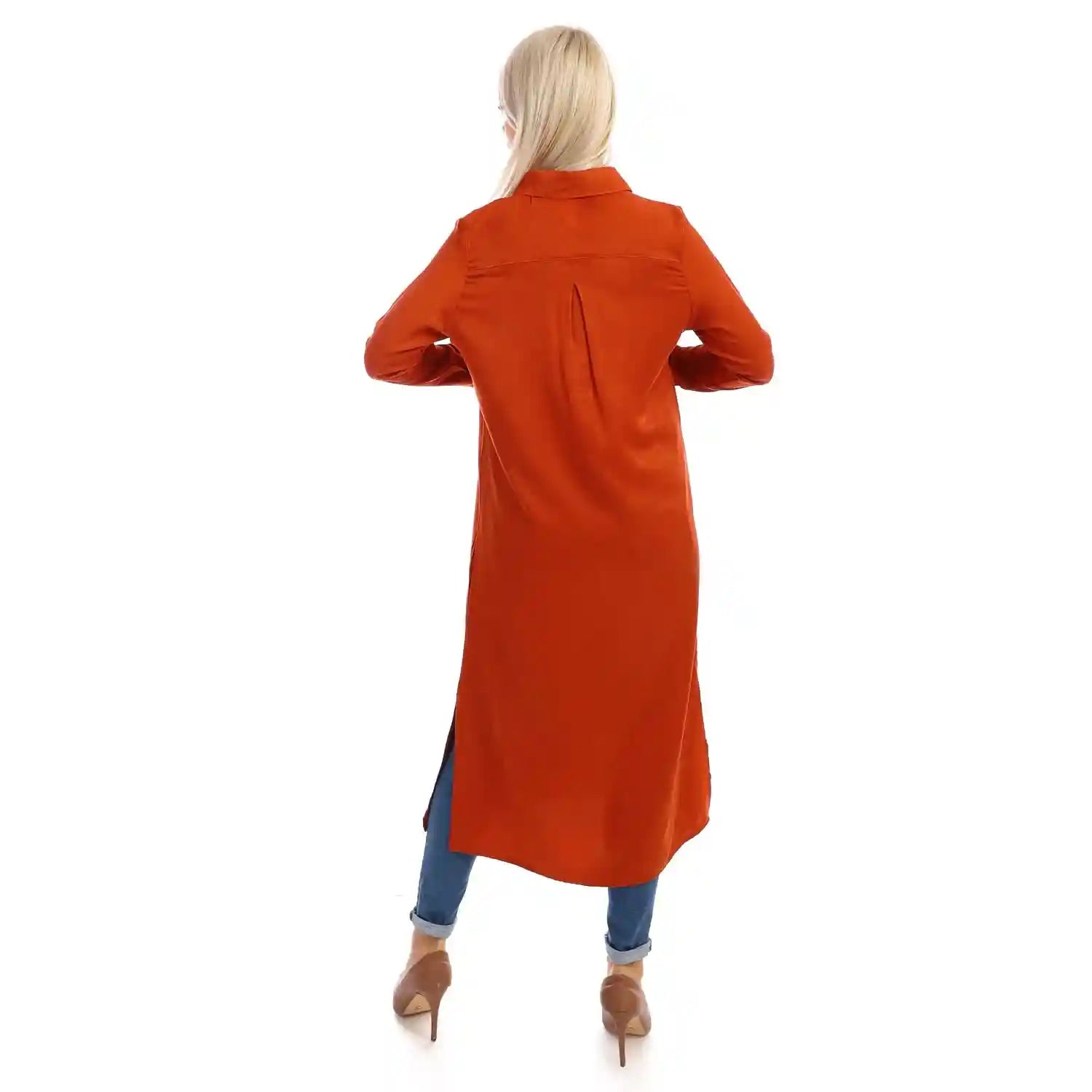 Jamila Women long sleeves soft satin buttoned shirt dress - Safqqa Egypt