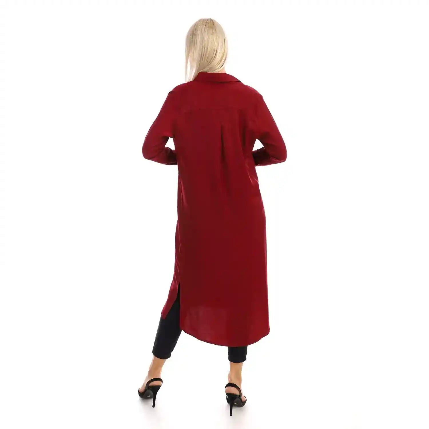 Jamila Women long sleeves soft satin buttoned shirt dress - Safqqa Egypt