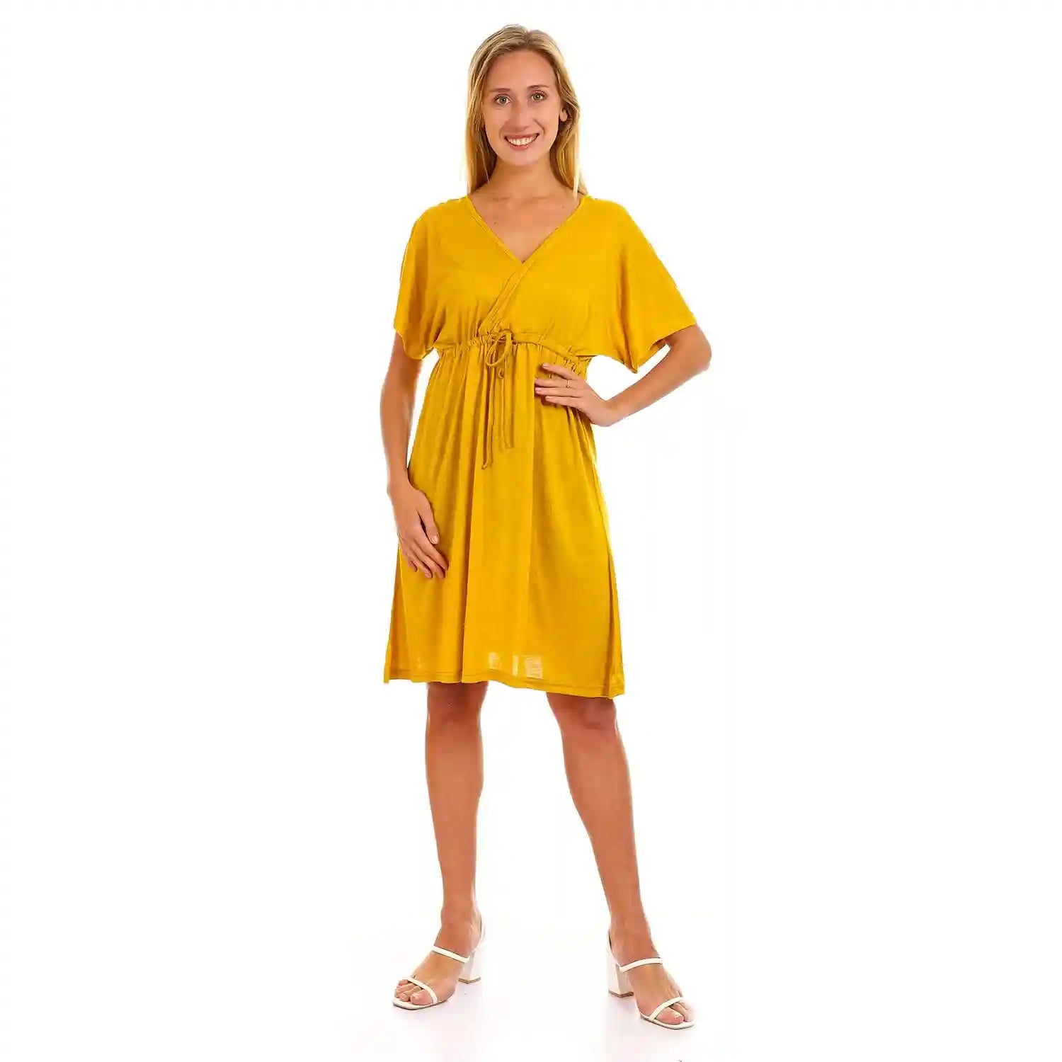 JAMILA Women Deep V neck Dress With Waist Drawstring DRESS - Safqqa Egypt