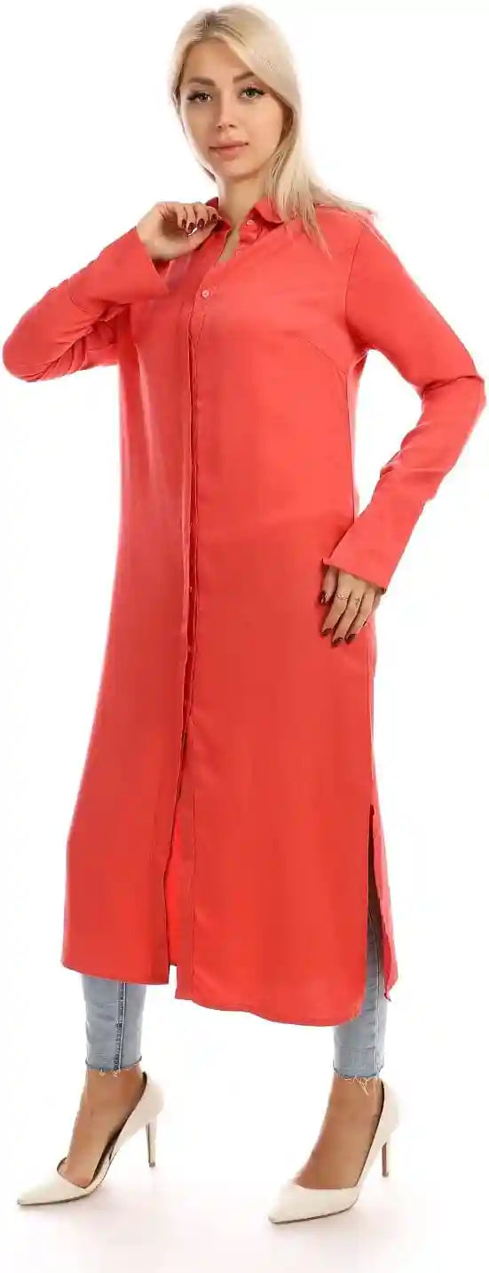 Jamila Women long sleeves soft satin buttoned shirt dress - Safqqa Egypt