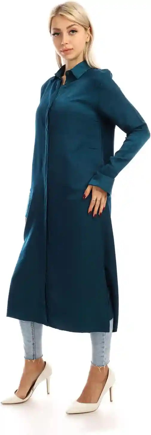 Jamila Women long sleeves soft satin buttoned shirt dress - Safqqa Egypt