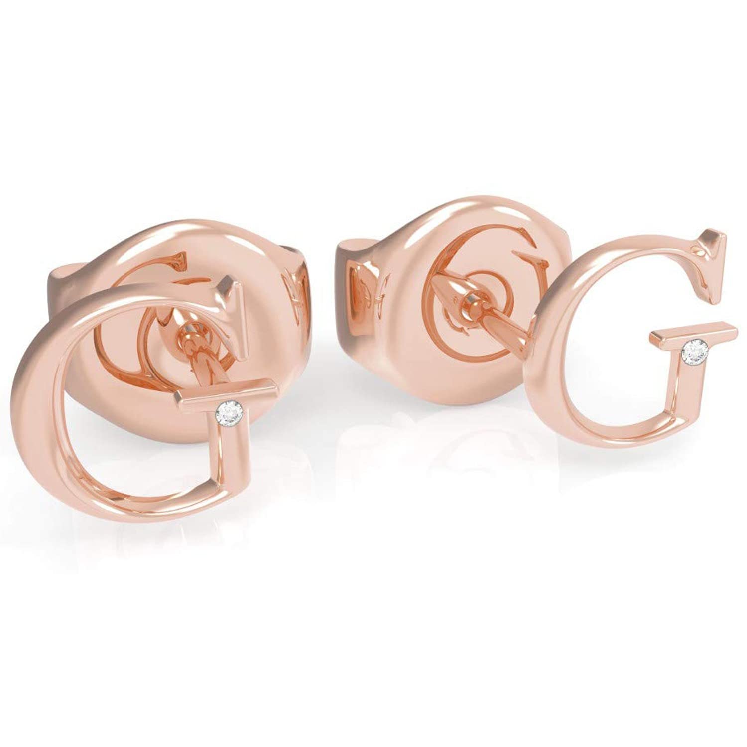 حلق غيس على شكل حرف G للنساء، مصنوع من الفولاذ المقاوم للصدأ عالي الجودة مع طلاء باللون الذهبي الوردي. تصميمه على شكل حرف G الأيقوني يضيف لمسة أنيقة وعصرية لأي إطلالة.