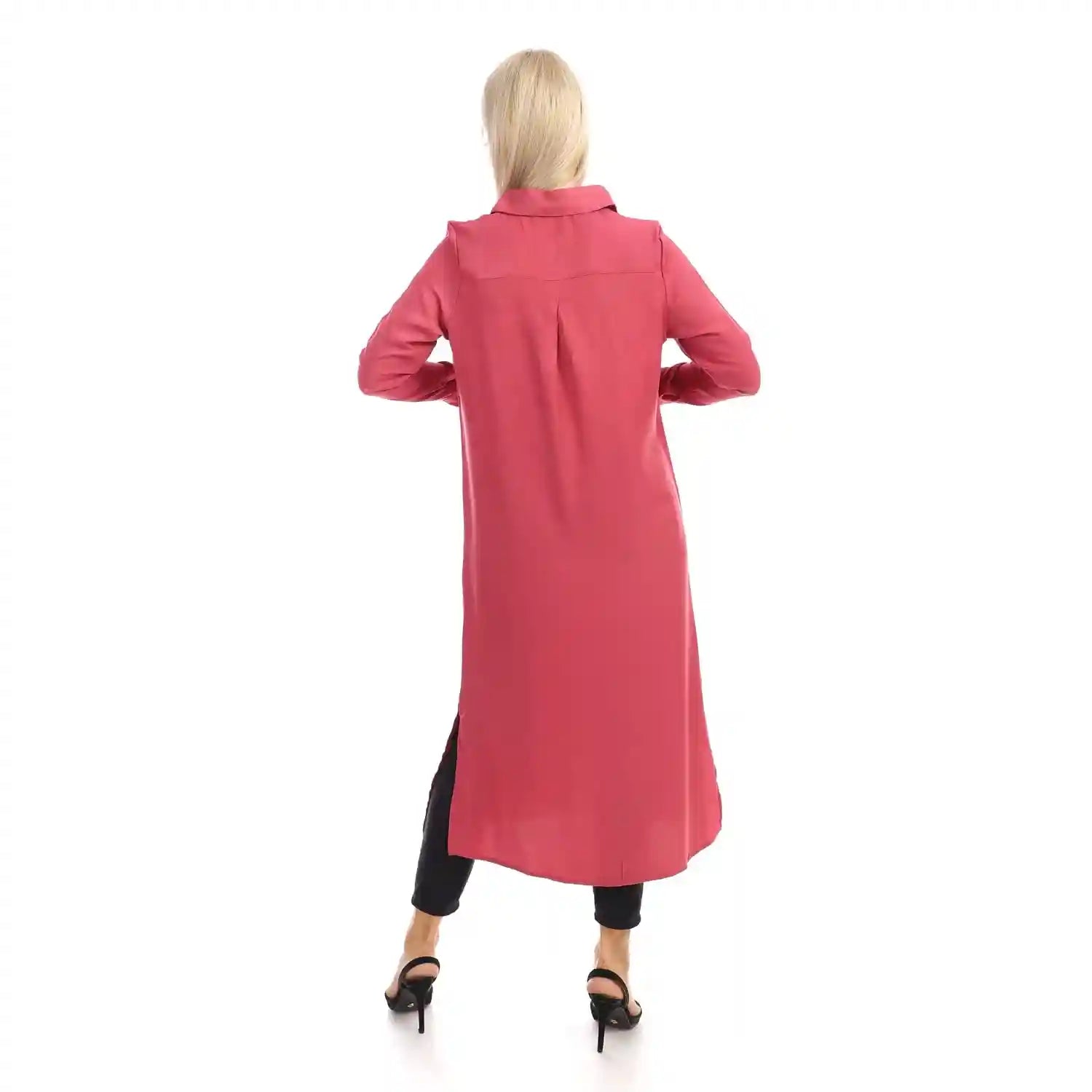 Jamila Women long sleeves soft satin buttoned shirt dress - Safqqa Egypt