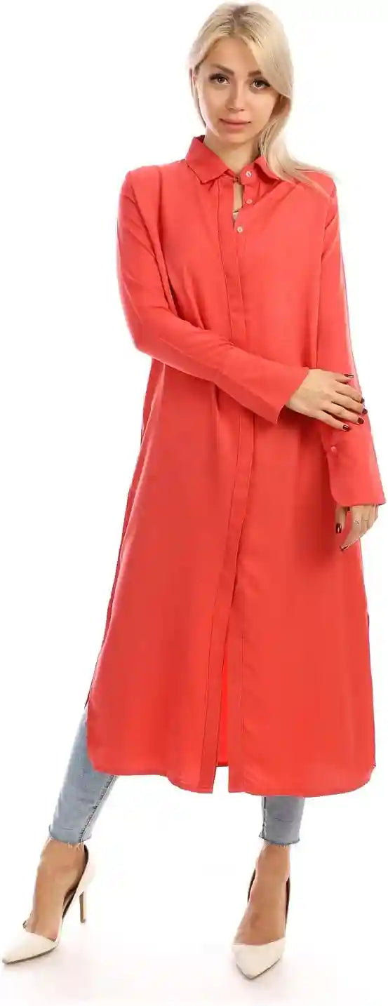Jamila Women long sleeves soft satin buttoned shirt dress - Safqqa Egypt