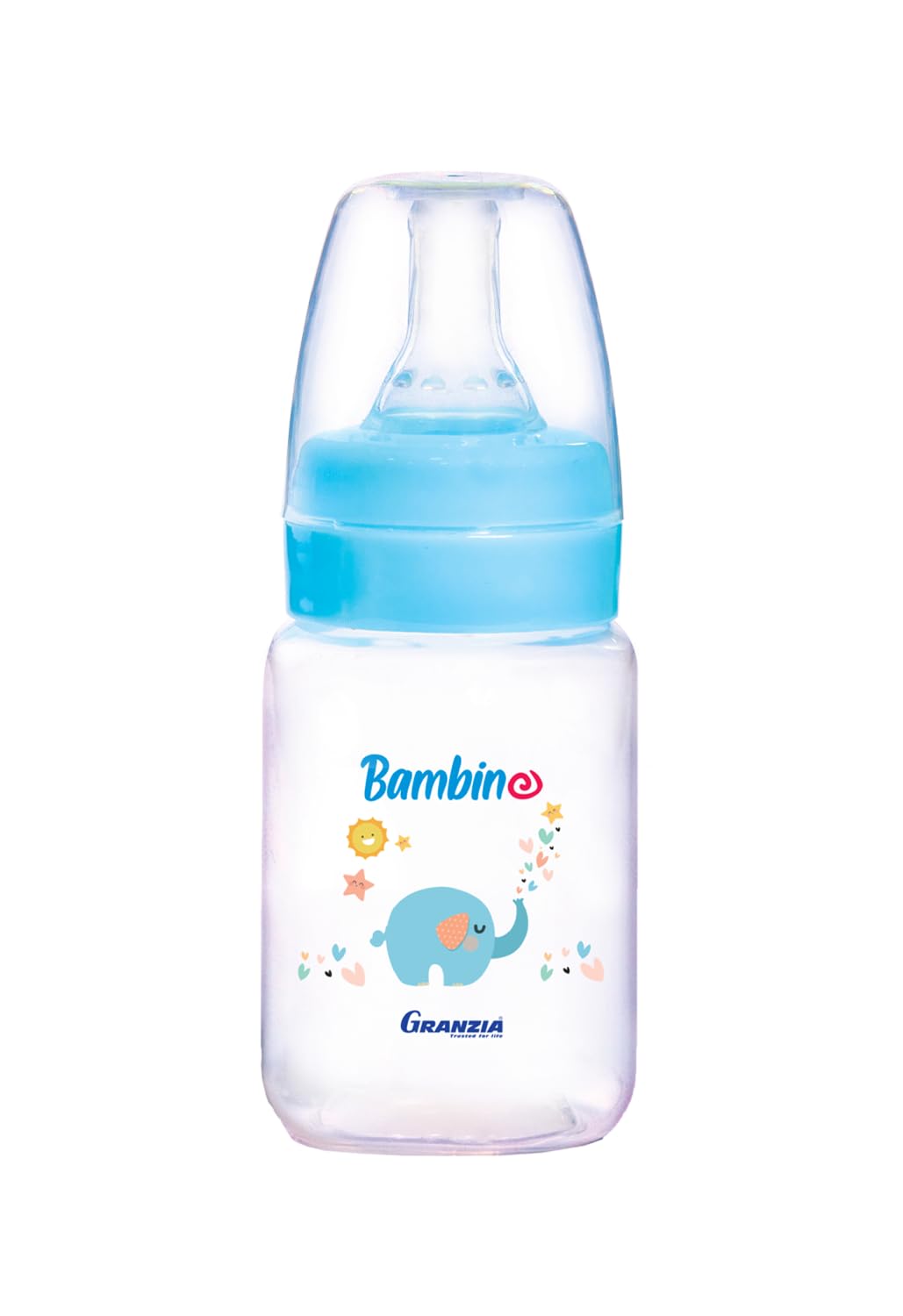 Granzia Bambino New Born Gift Package Blue Color (Classic Feeding Bootle 150 ML, Spare Nipple, Grape Shaped Teether & Pacifier With Chain) (4 Pieces)