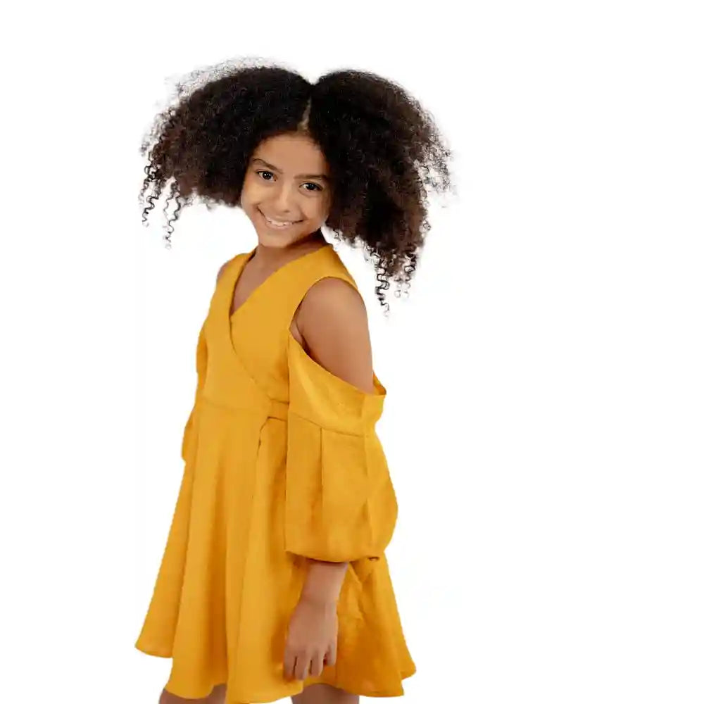 Teddy Dress For Girls -Mustard- - Safqqa Egypt