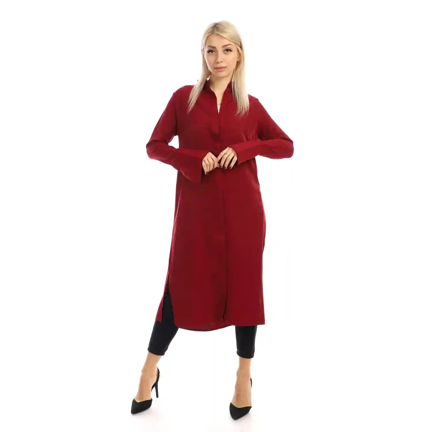 Jamila Women long sleeves soft satin buttoned shirt dress - Safqqa Egypt