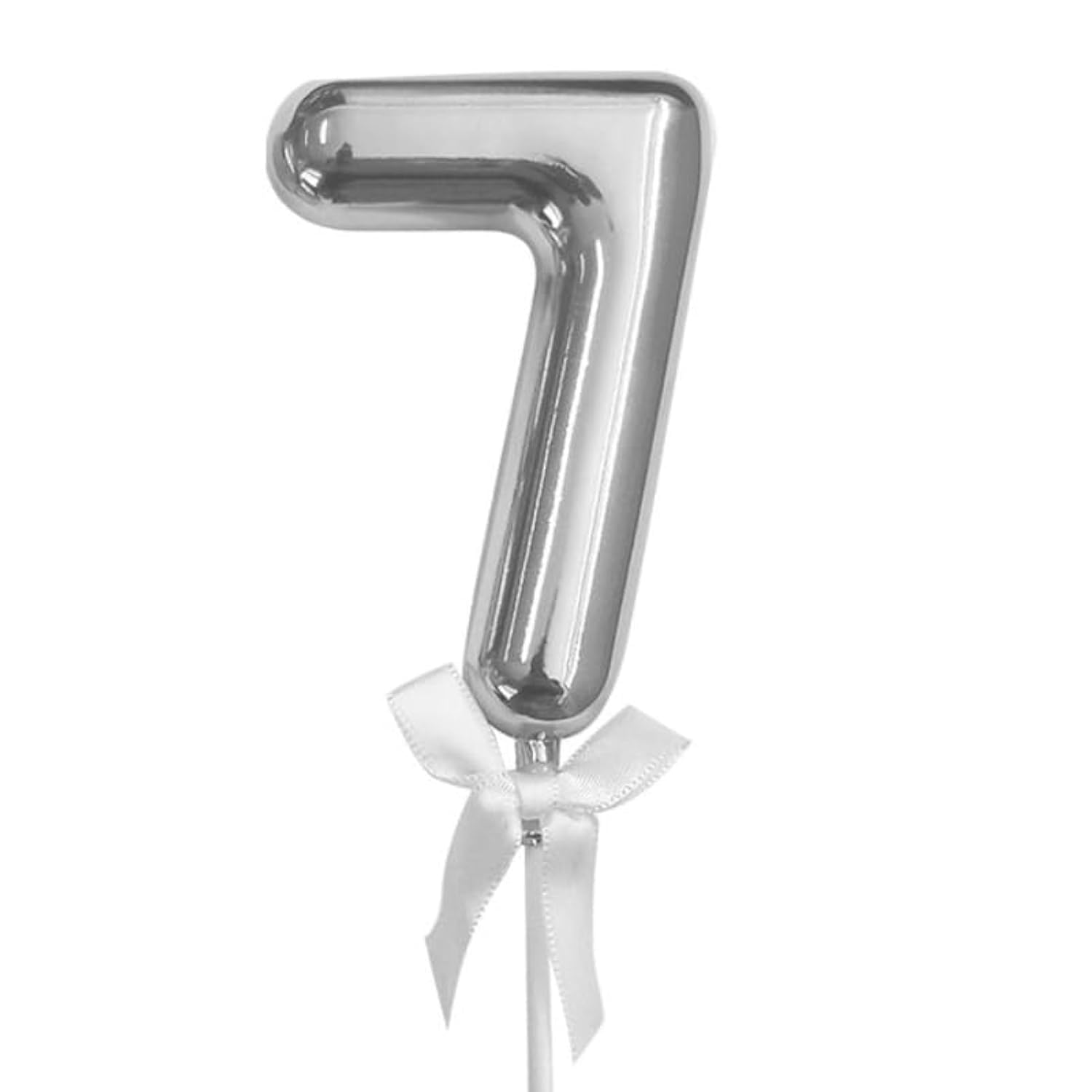 قطعة علوية لامعة للكيك ولزينة الاحتفالات من البلاستيك بتصميم رقم (7) مع عصا طويلة مصنوعة خصيصًا لتزيين كعكة عيد الميلاد، فضي