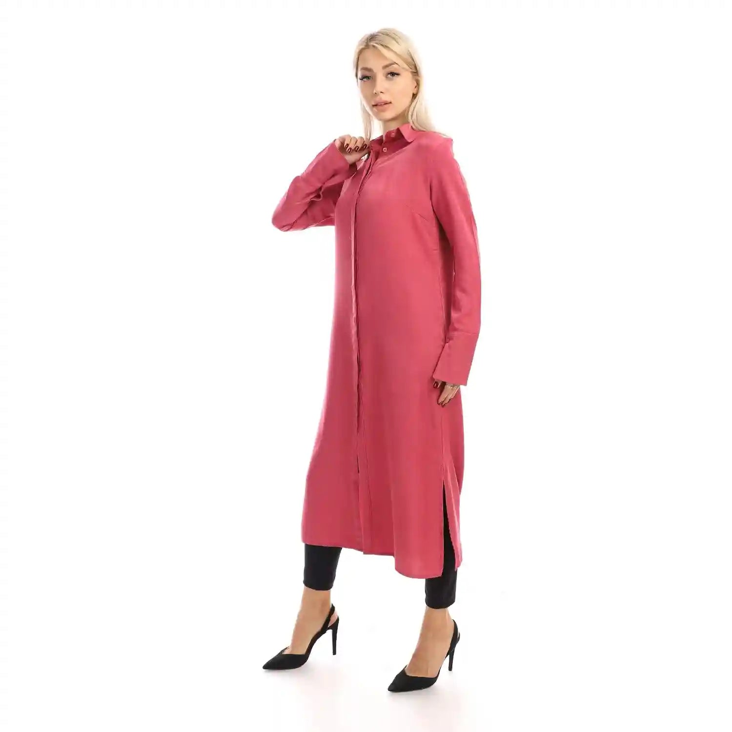 Jamila Women long sleeves soft satin buttoned shirt dress - Safqqa Egypt