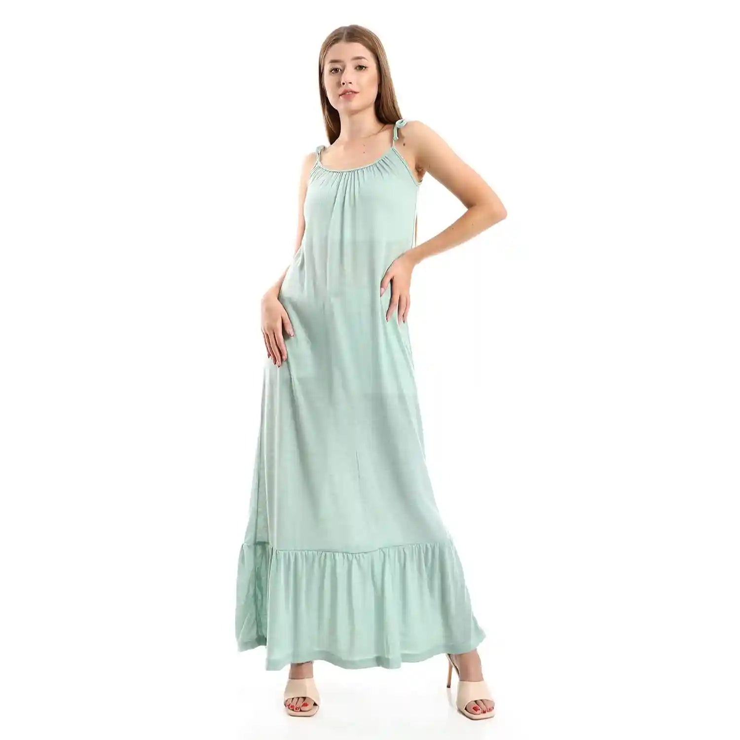 JAMILA Women Knitted Wide Round Collar Tiered Casual Dress DRESS - Safqqa Egypt