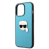 Karl Lagerfeld KLHCP13LPKMB Leather Case for iPhone 13 Pro Max (6.7 inches), Blue, Ikonik Karl's Head Metal Logo