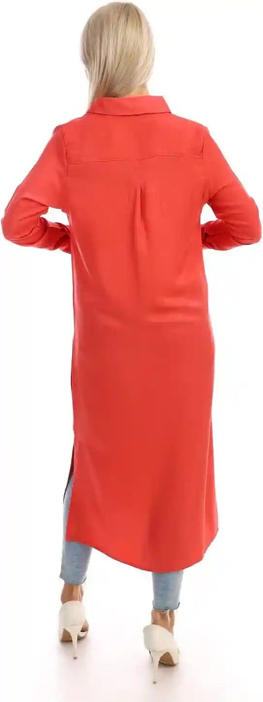 Jamila Women long sleeves soft satin buttoned shirt dress - Safqqa Egypt