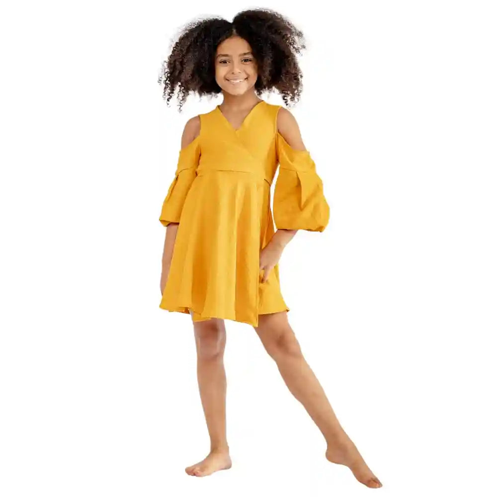 Teddy Dress For Girls -Mustard- - Safqqa Egypt