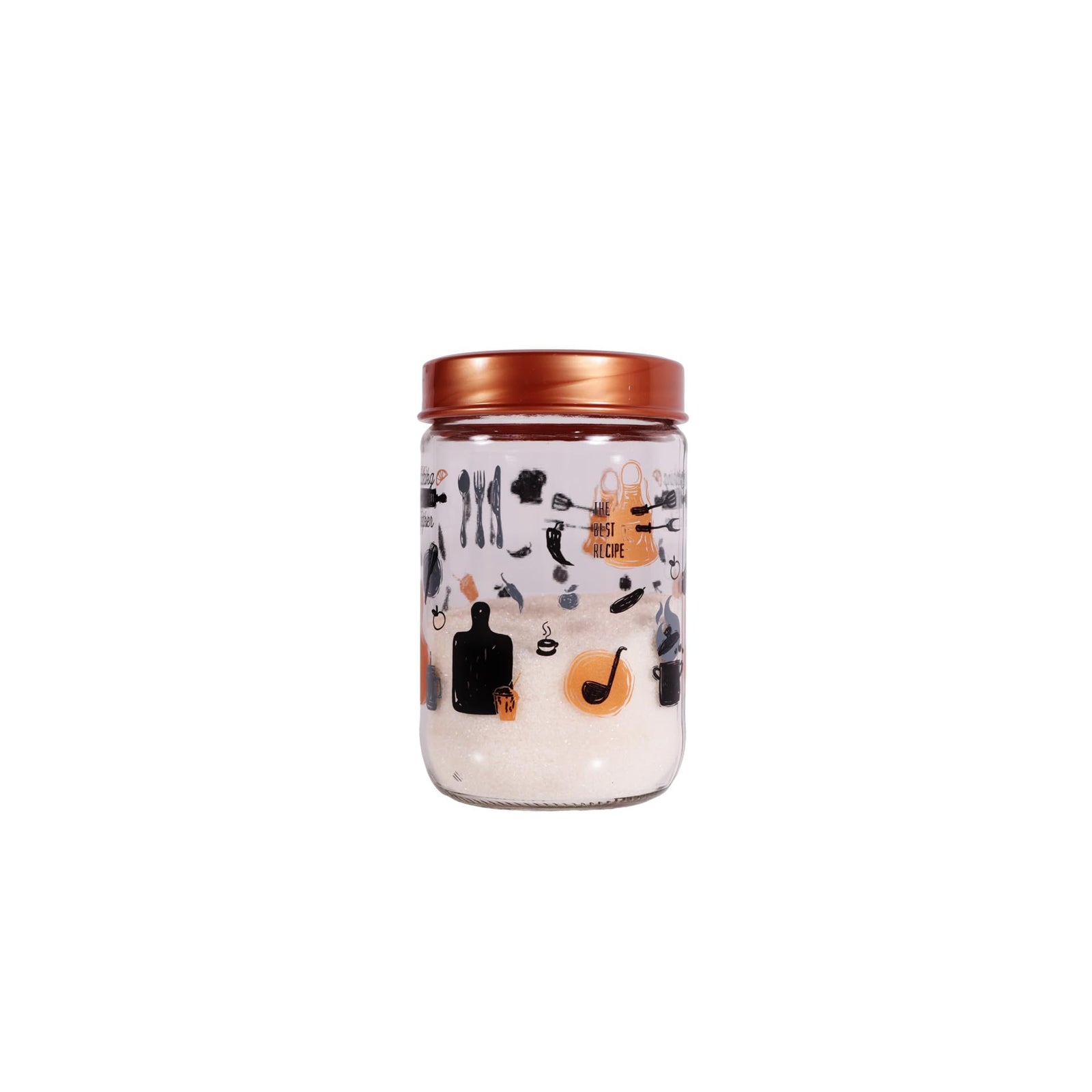 Herevin Let's Cooking Print Decorated Canister Set 3-Pieces, 425, 660 and 1000 ml Capacity, Gold