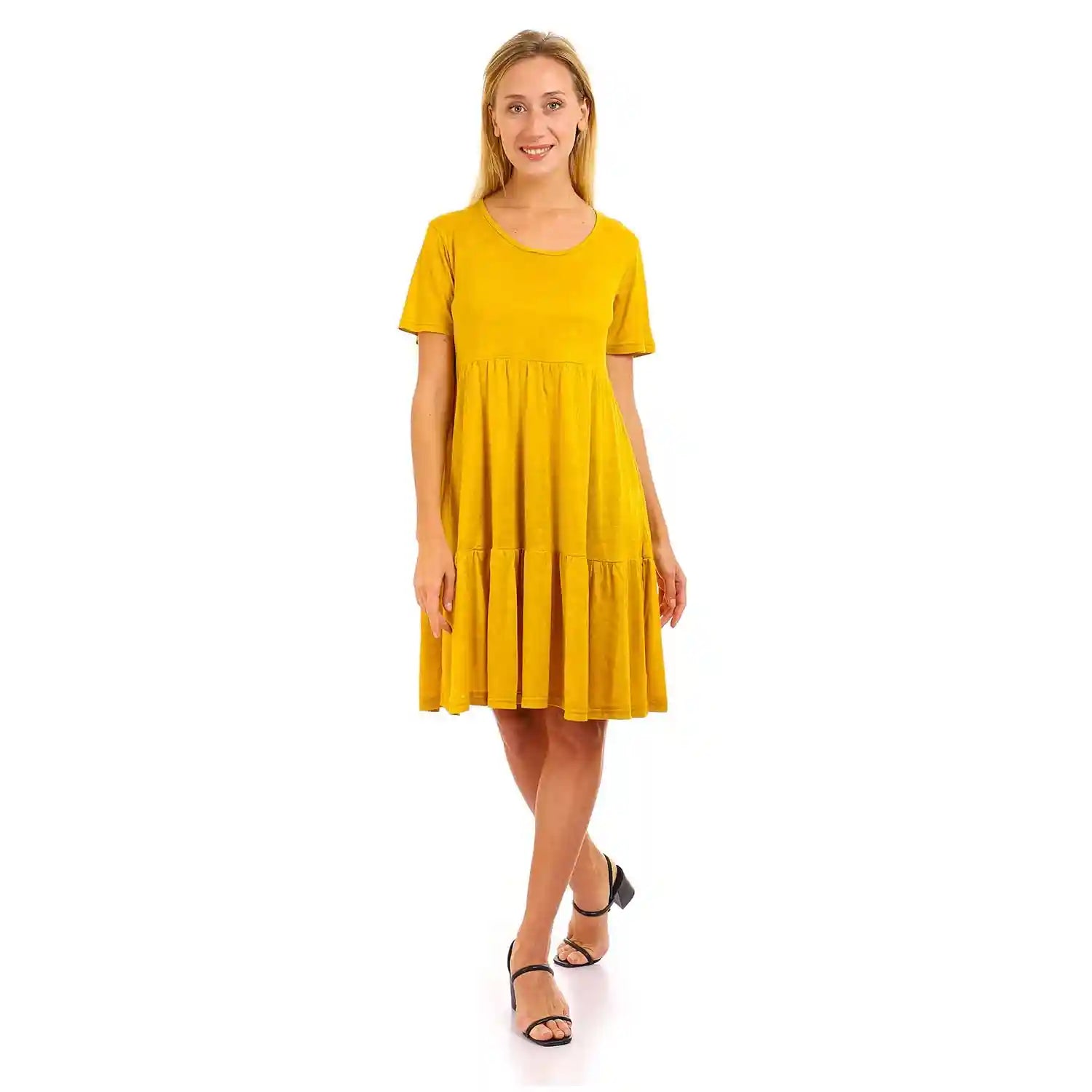 JAMILA Women Round Short Sleeves Tiered Dress DRESS - Safqqa Egypt