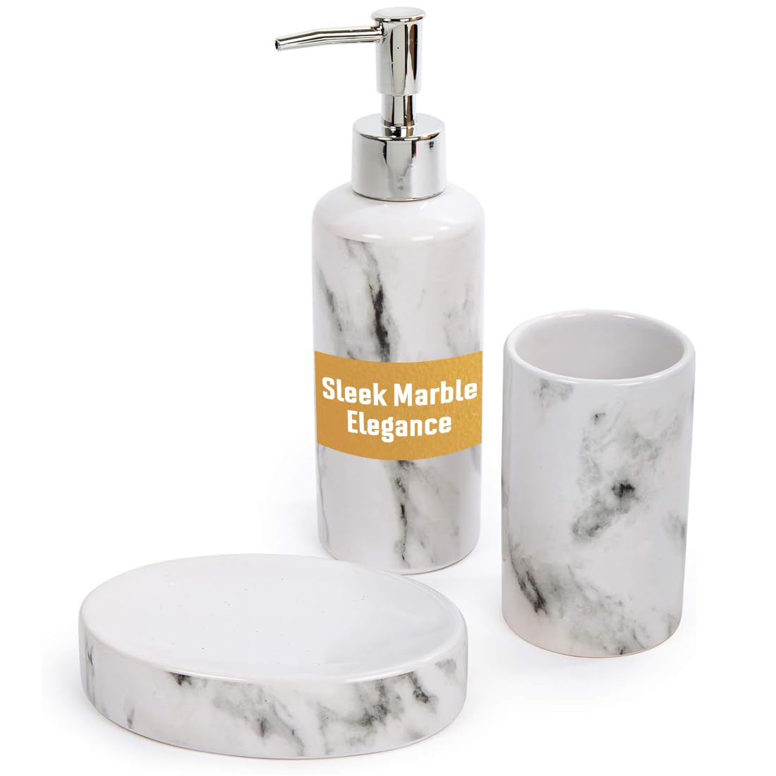 بوديكو طقم اكسسوارات حمام رخامي من 3 قطع بلون ابيض