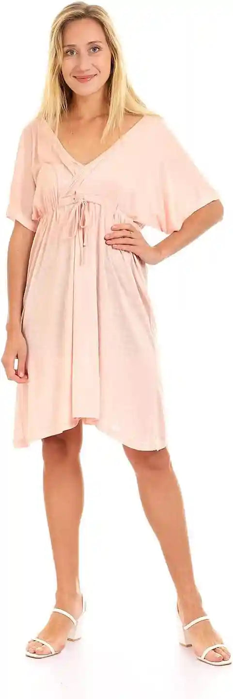 JAMILA Women Deep V neck Dress With Waist Drawstring DRESS - Safqqa Egypt