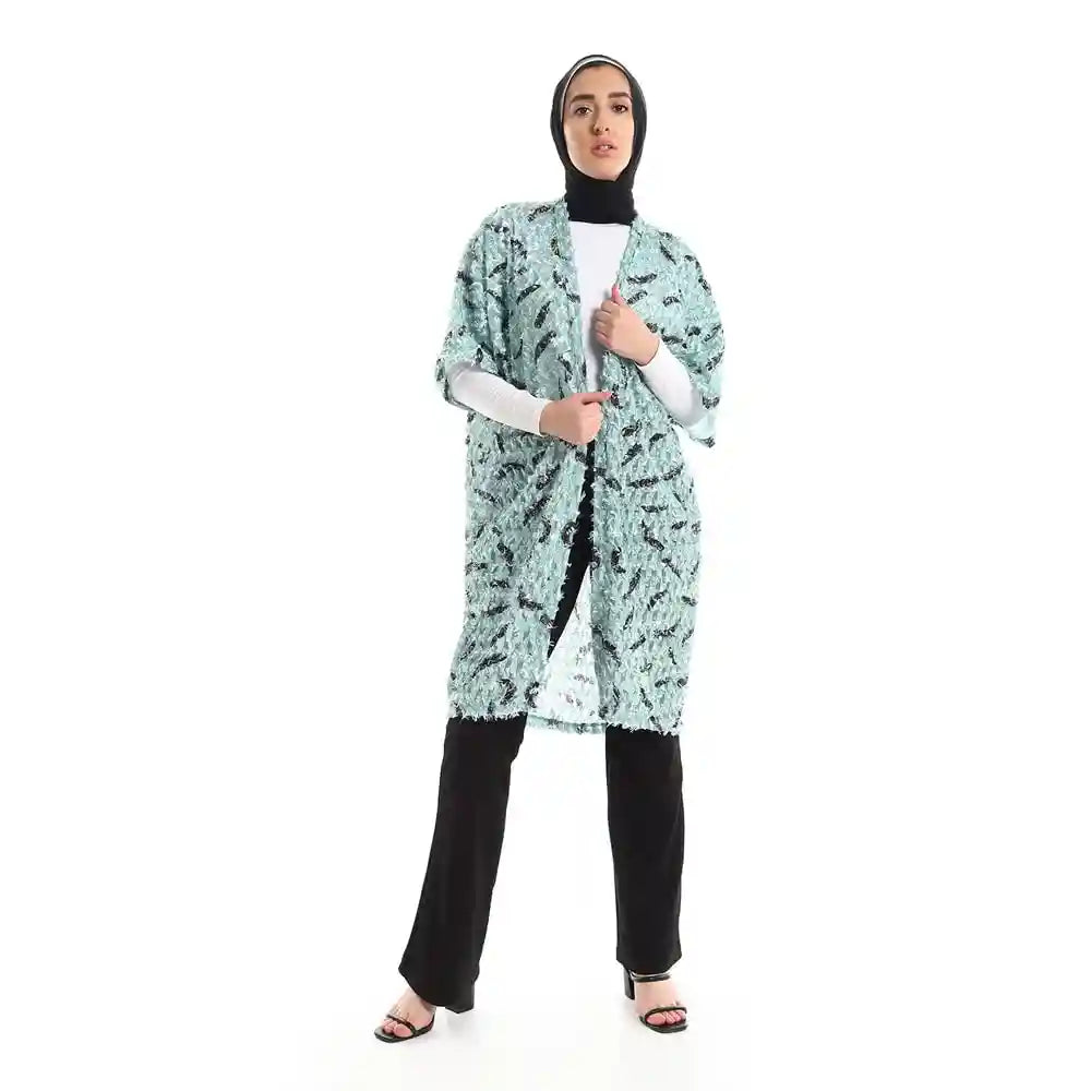 JAMILA Women Eyelash Open Neckline Long Cardigan SWEATER - Safqqa Egypt